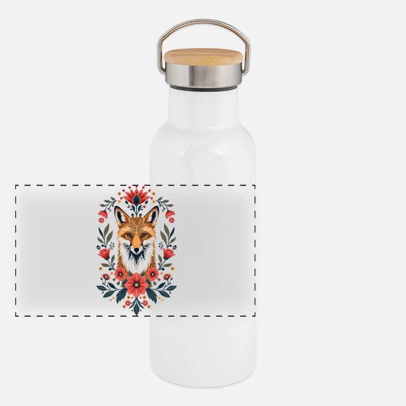 Blumenfuchs Porträt Panorama Thermosflasche mit Bambusdeckel