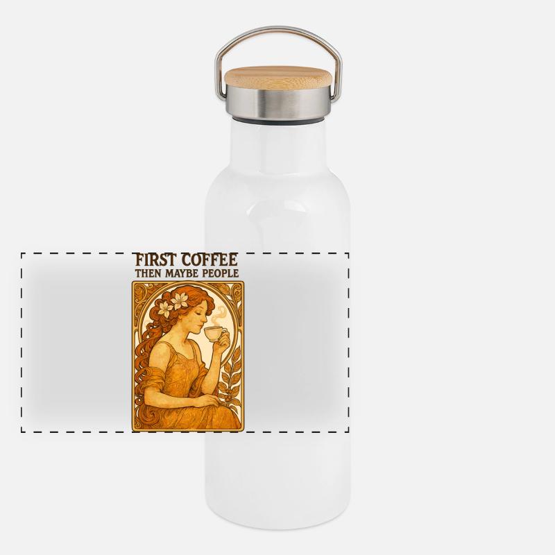 First Coffee Then People Vintage Pinup Gift Panoramic Thermal Bottle with Bamboo Lid