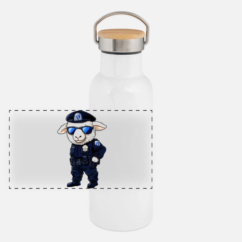Sheep Policeman Panoramic Thermal Bottle with Bamboo Lid