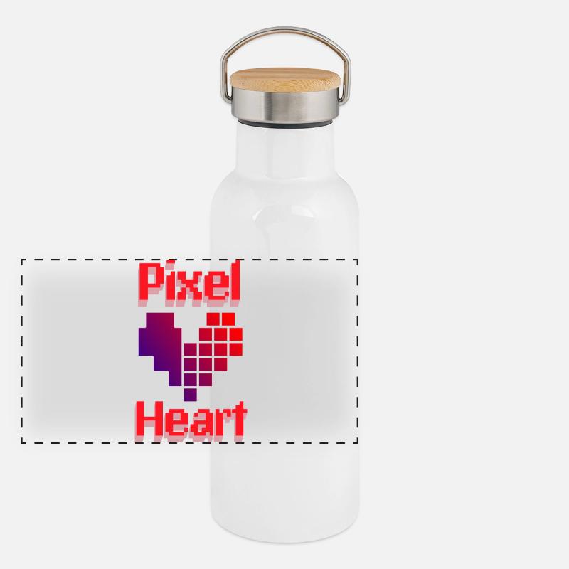 Dégradé de cœur d’amour rétro Pixel Gourde isotherme avec bouchon en bambou