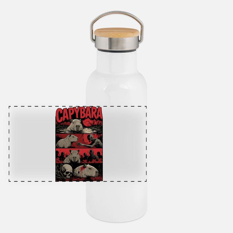 Zombie Capybara Horror Art Panoramic Thermal Bottle with Bamboo Lid