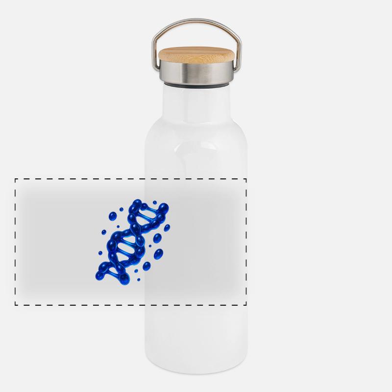 3D DNS Helix Molekül Blau - Panorama Thermosflasche mit Bambusdeckel - Weiß