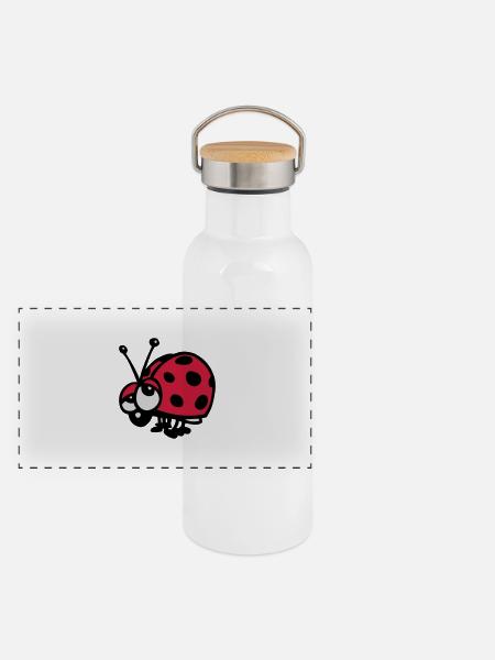 Marienkäfer - Panorama Thermosflasche mit Bambusdeckel - Weiß