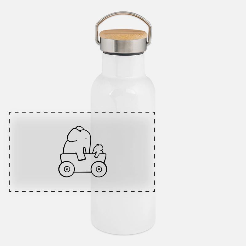 2 Elefanten Panorama Thermosflasche mit Bambusdeckel