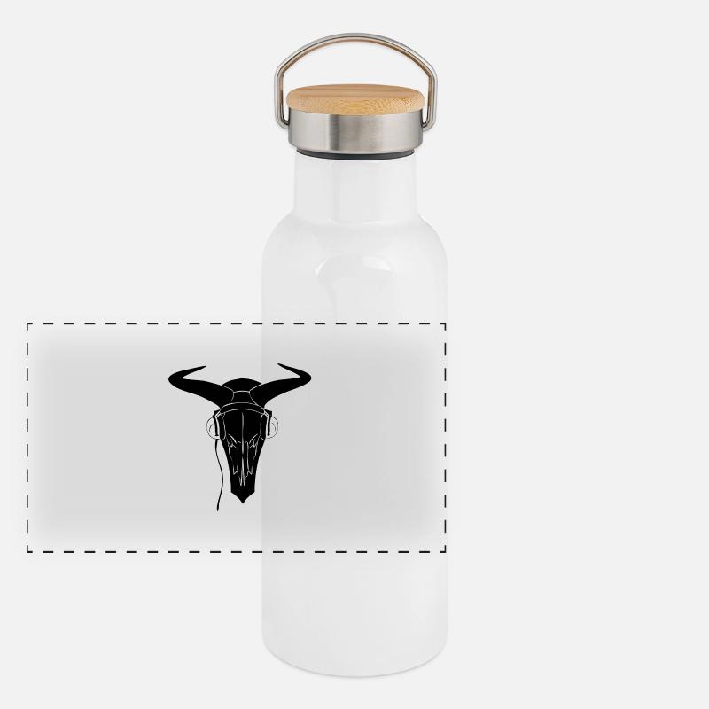 Bison Skull b/w Panoramic Thermal Bottle with Bamboo Lid