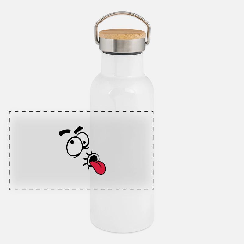 Komisches Comic Gesicht Cool Zunge Rausstrecken Panorama Thermosflasche mit Bambusdeckel