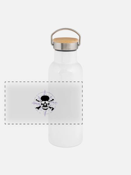 windrose_skull_02_a_2c - Gourde isotherme avec bouchon en bambou - blanc - Devant