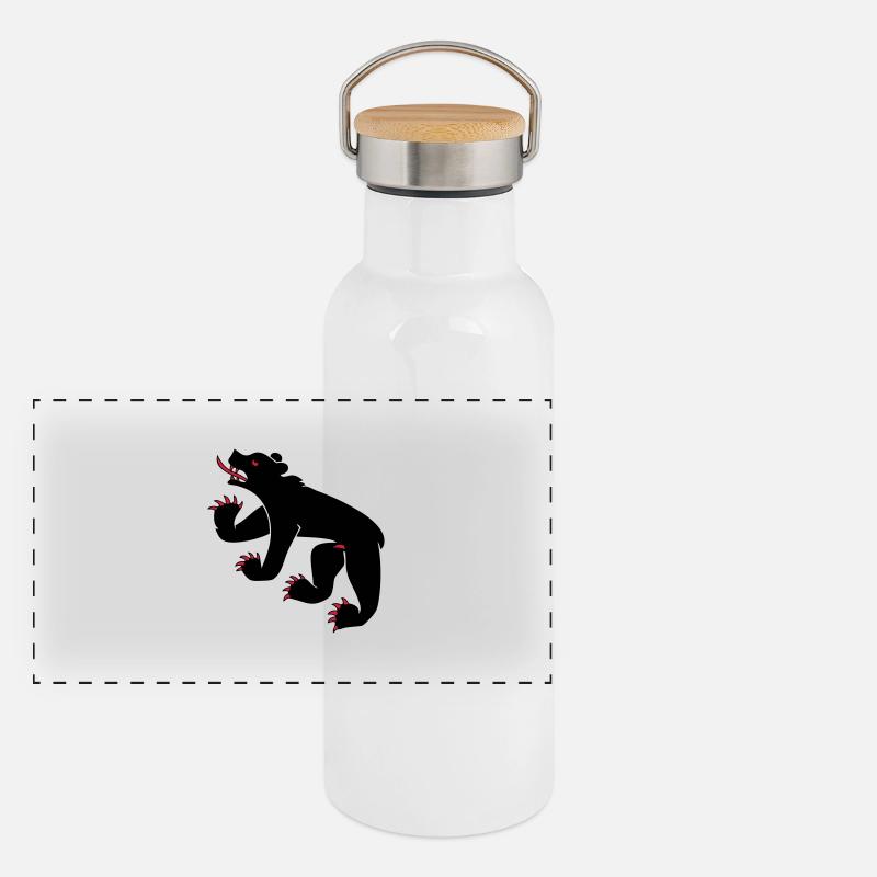 dessin d'un ours symbole drapeau de Berne Suisse Gourde isotherme avec bouchon en bambou