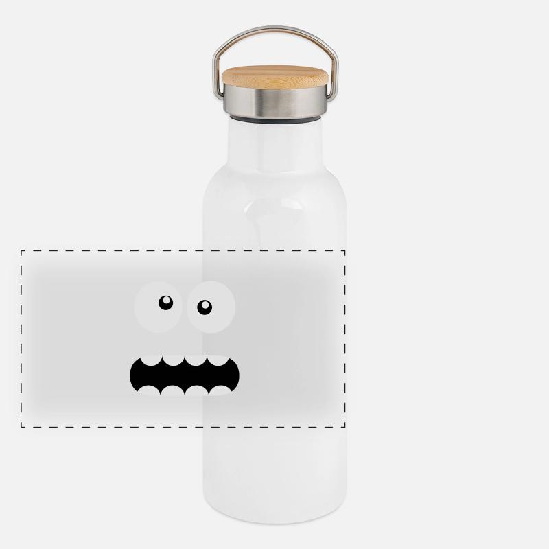 Lustiges Monster Comic Face - Verückt / Smiley Panorama Thermosflasche mit Bambusdeckel