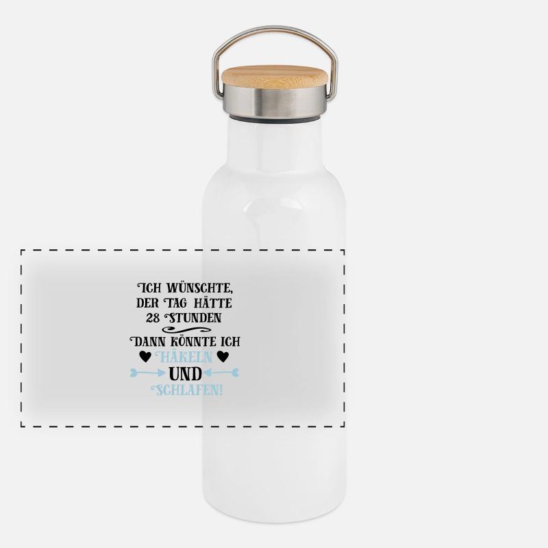 Häkeln und Schlafen Geschenk Panorama Thermosflasche mit Bambusdeckel