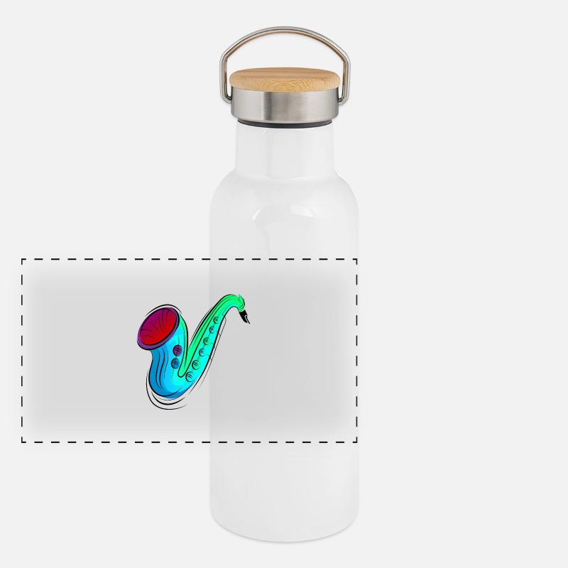 buntes Saxofon / Saxofon Panorama Thermosflasche mit Bambusdeckel