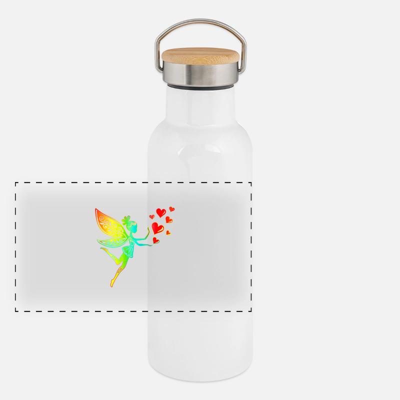 Fee Elfe Herzen Valentinstag Geschenkidee Liebe Panorama Thermosflasche mit Bambusdeckel