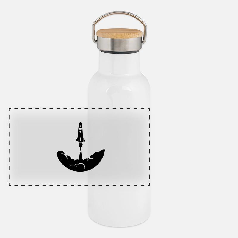 Weltraumrakete Panorama Thermosflasche mit Bambusdeckel