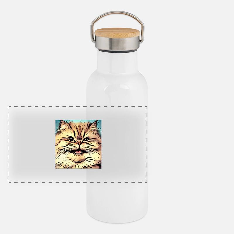 Chat persan Negan dans le style comique Gourde isotherme avec bouchon en bambou
