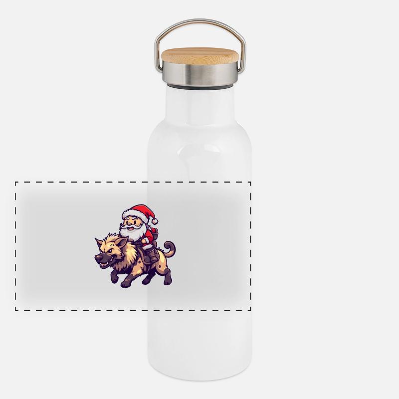 Hyäne Weihnachtsmann Cartoon Panorama Thermosflasche mit Bambusdeckel