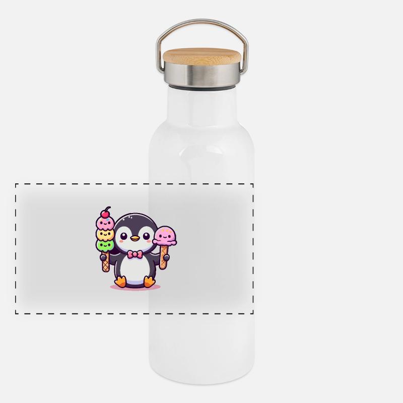 Penguin with cream Panoramic Thermal Bottle with Bamboo Lid