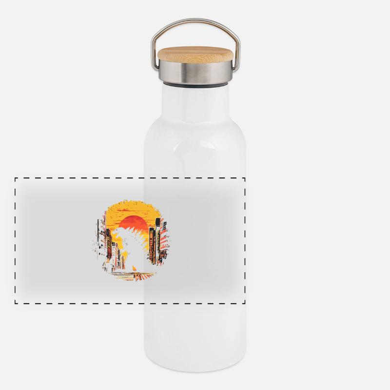 Kaiju Monster Design Sunset Geschenkidee Panorama Thermosflasche mit Bambusdeckel