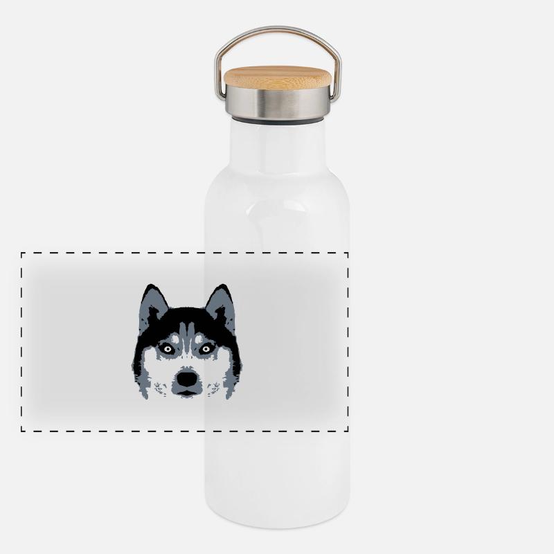 Dog White Husky Face Head Beautiful Breed Cool Panoramic Thermal Bottle with Bamboo Lid
