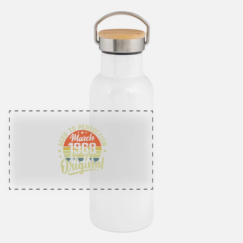 Rétro Mars 1968 Cadeau Mars 1968 Né en Mars 1968 Gourde isotherme avec bouchon en bambou