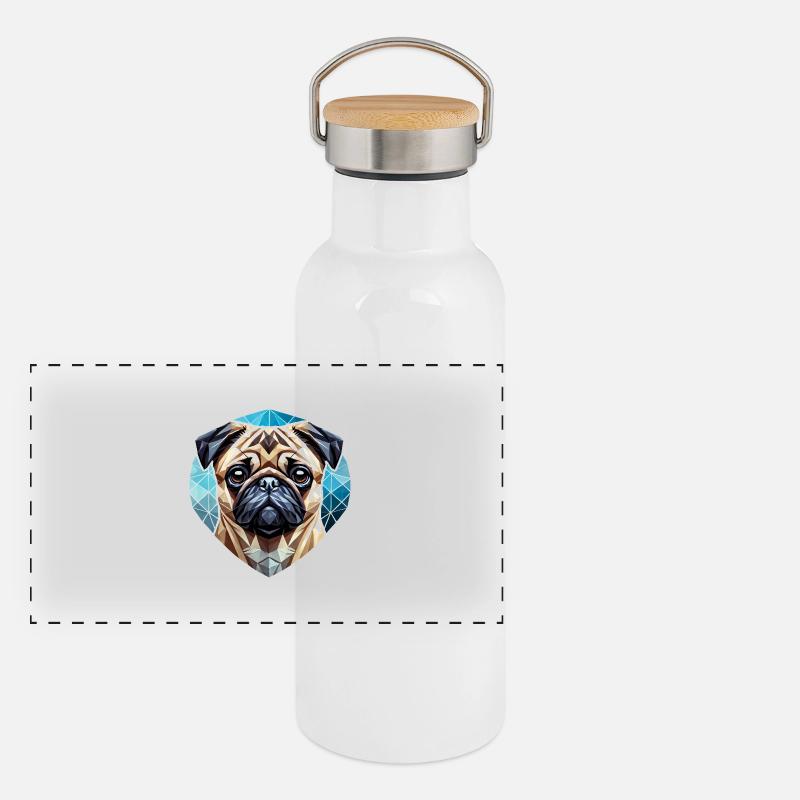 Mops Gesicht Geometrie Kunst Panorama Thermosflasche mit Bambusdeckel