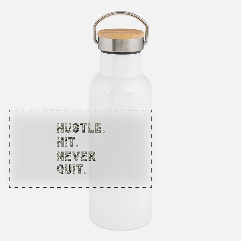 Huste. Hit. Never Quit. Panorama Thermosflasche mit Bambusdeckel