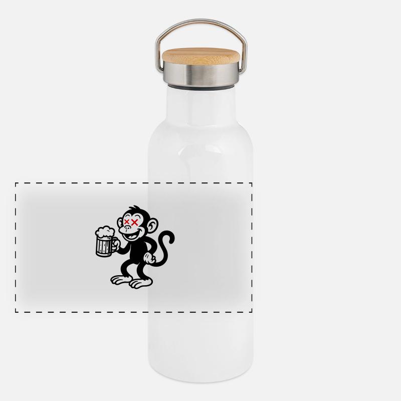 Monkey Beer Drinking Panoramic Thermal Bottle with Bamboo Lid