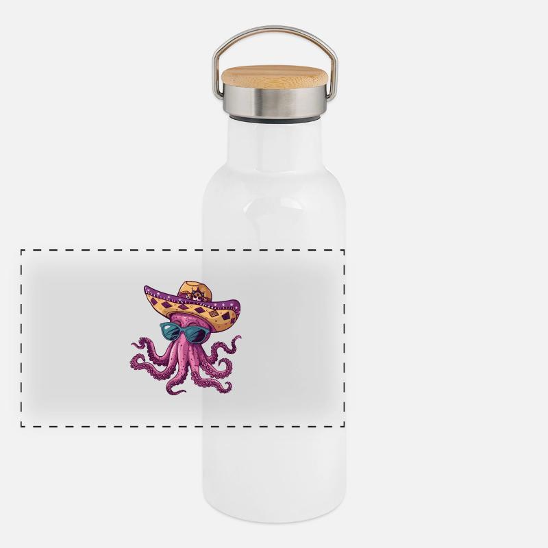 Pieuvre Drôle Sombrero Gourde isotherme avec bouchon en bambou