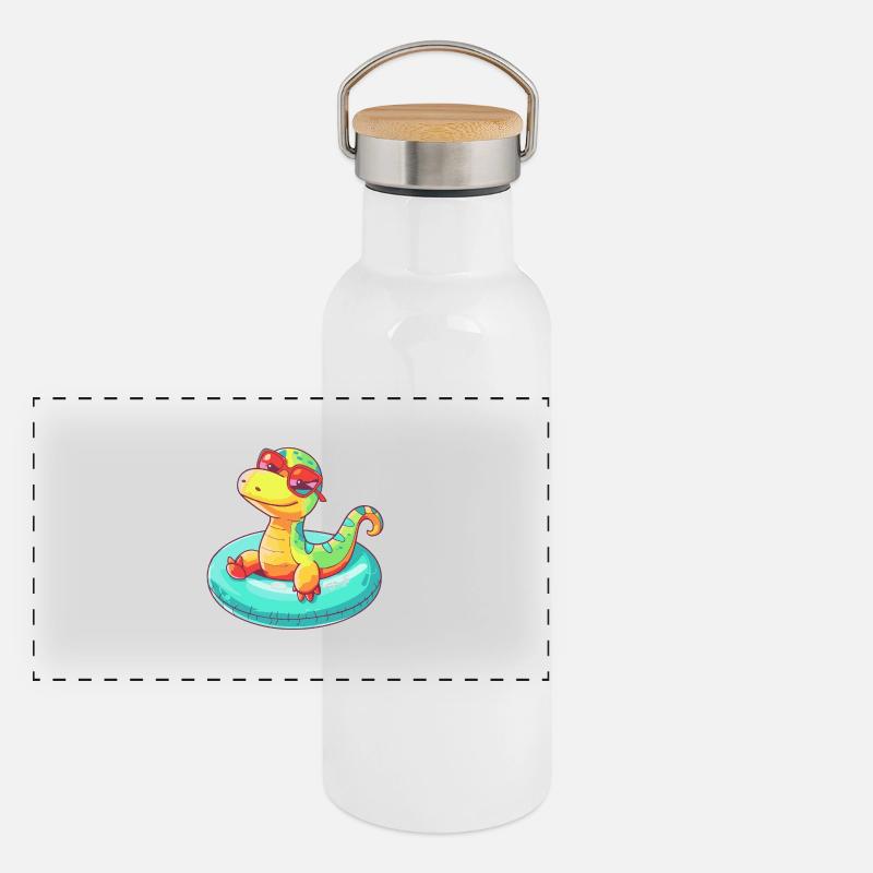 Dinosaurier brontosaurus Comic Cool Panorama Thermosflasche mit Bambusdeckel