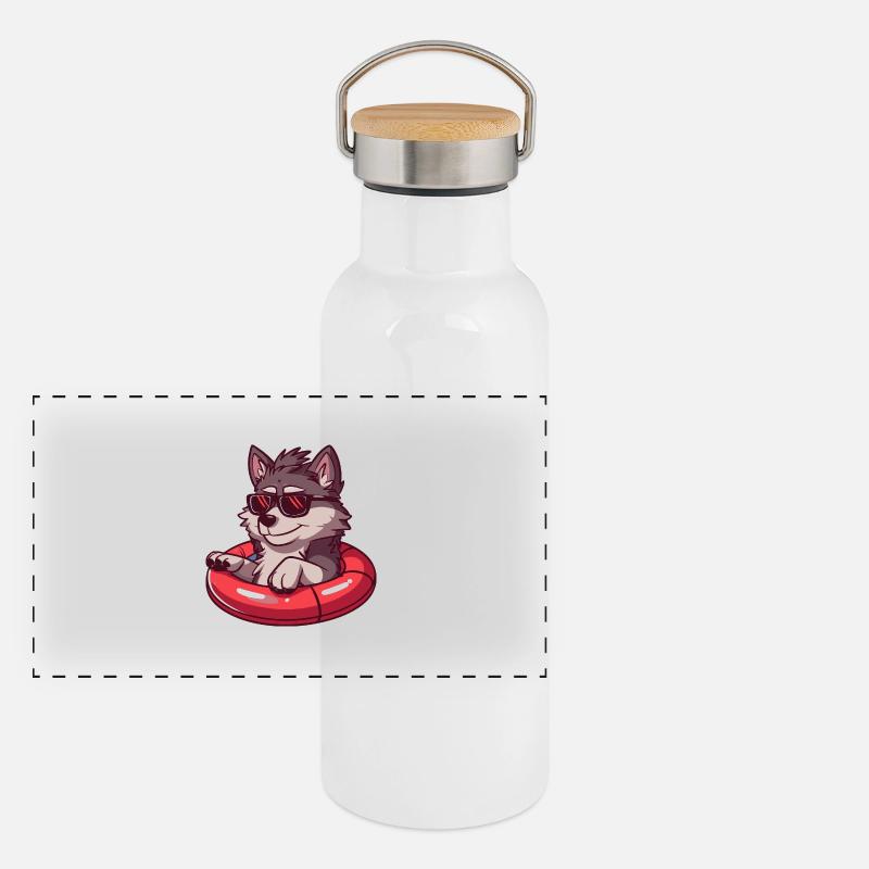 Wolf Comic Cool Panorama Thermosflasche mit Bambusdeckel