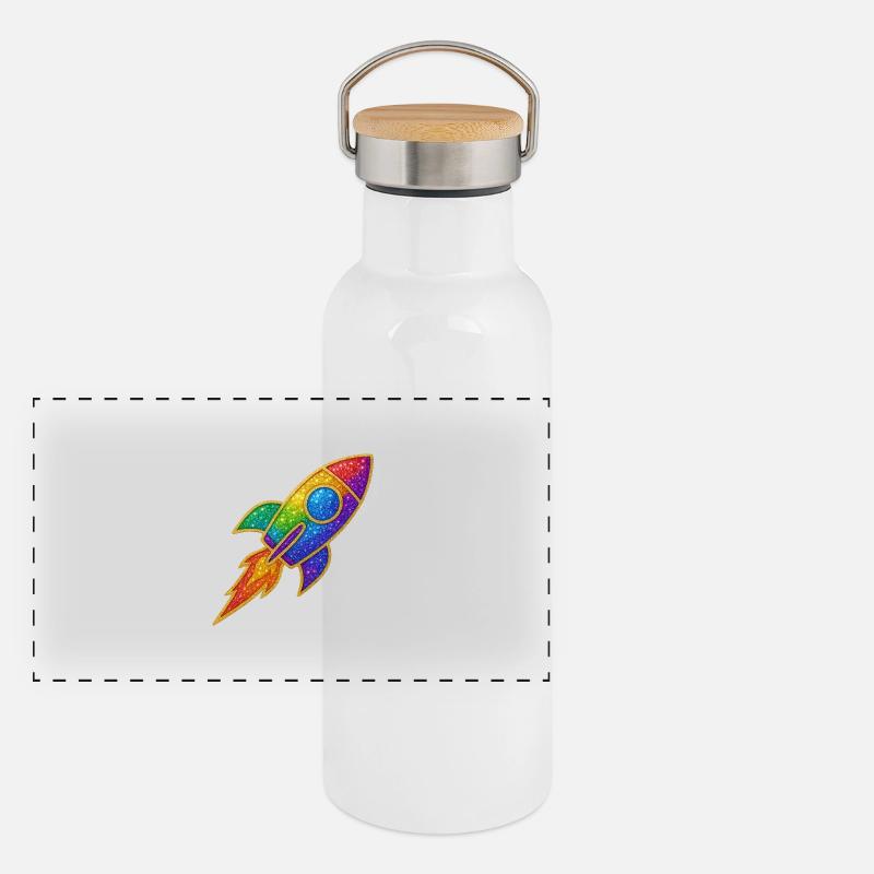 Glitter Rocket Rainbow Take-off Glitter Gold Panoramic Thermal Bottle with Bamboo Lid