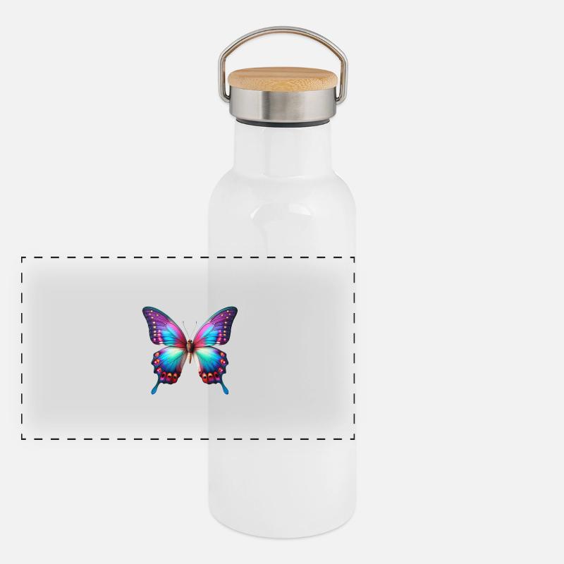 Neon Butterfly Color Explosion Wing Art Panoramic Thermal Bottle with Bamboo Lid