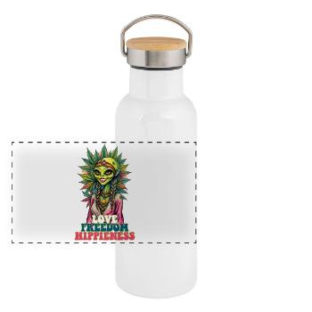 Cannabis Alien AMOUR LIBERTÉ HIPPIENESS 1 - Gourde isotherme avec bouchon en bambou - blanc - Devant