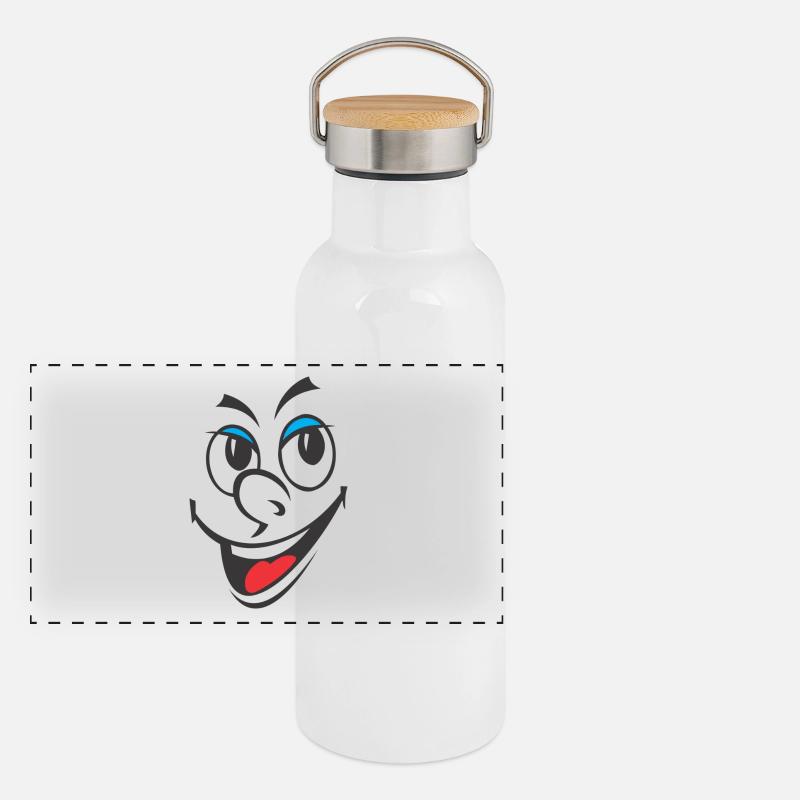 Smiley Panorama Thermosflasche mit Bambusdeckel