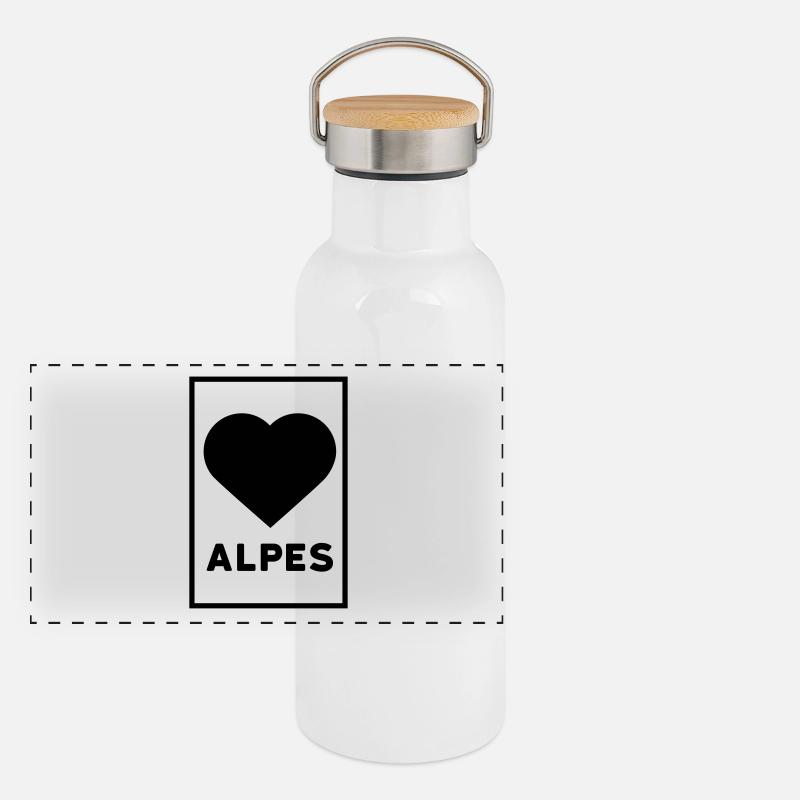 liebe Alpen Panorama Thermosflasche mit Bambusdeckel