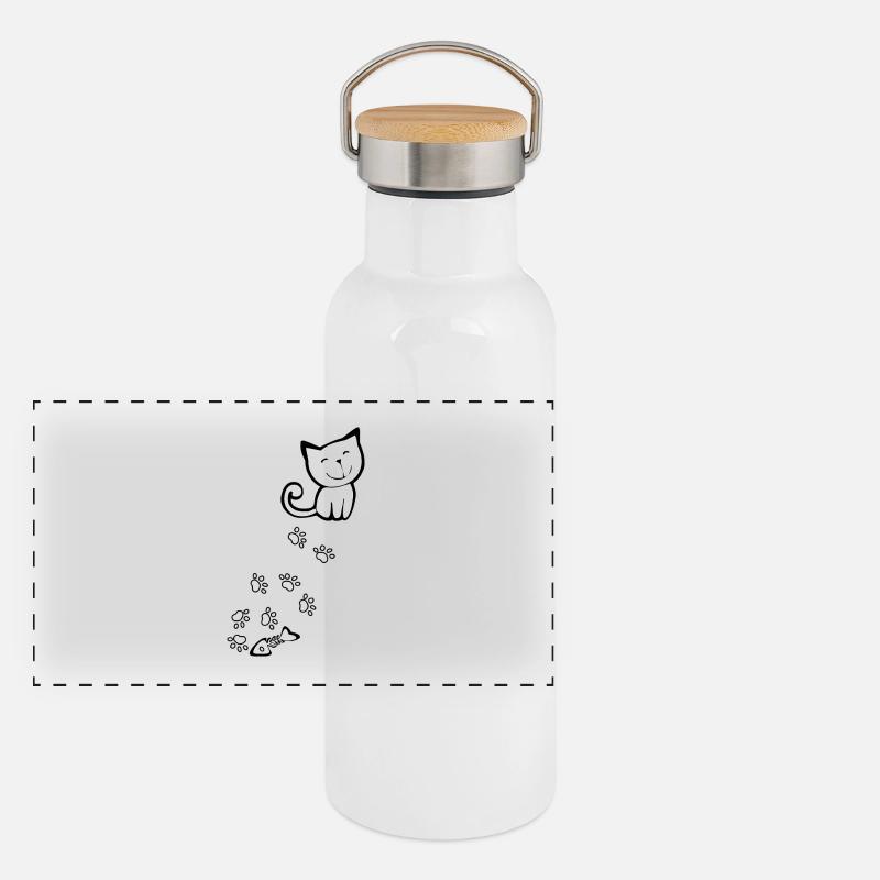 chat mignon avec les pattes, herringbone - chemise fraîche Gourde isotherme avec bouchon en bambou
