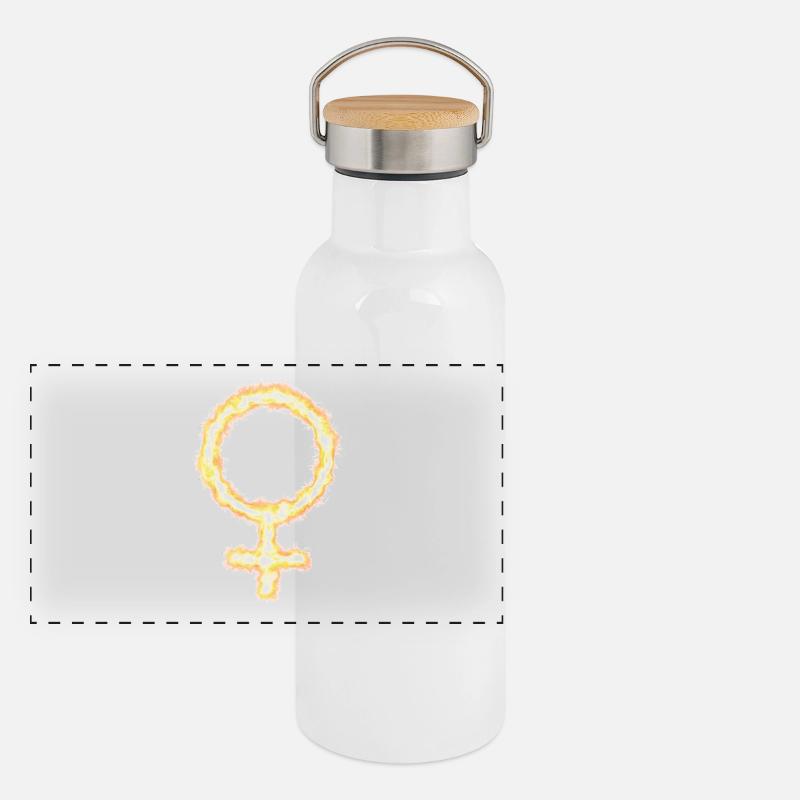 Symbol weiblich, Mädchen, Frau - stark, unabhängig Panorama Thermosflasche mit Bambusdeckel