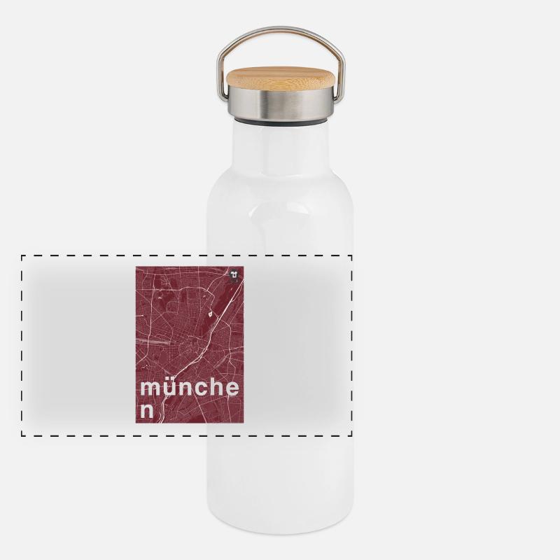 Munich hipster city map red Panoramic Thermal Bottle with Bamboo Lid