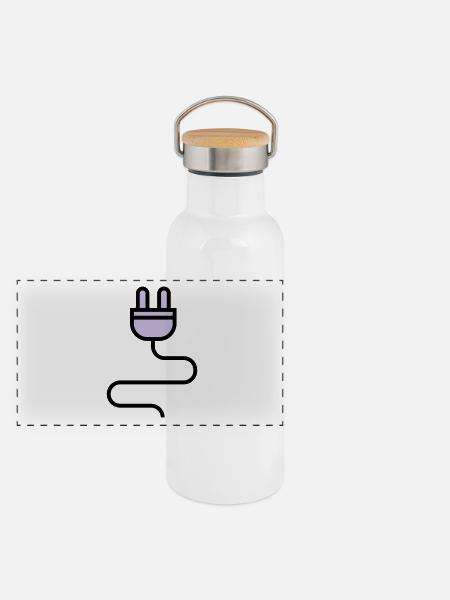 Stromkabel, Stecker - Panorama Thermosflasche mit Bambusdeckel - Weiß - Vorne