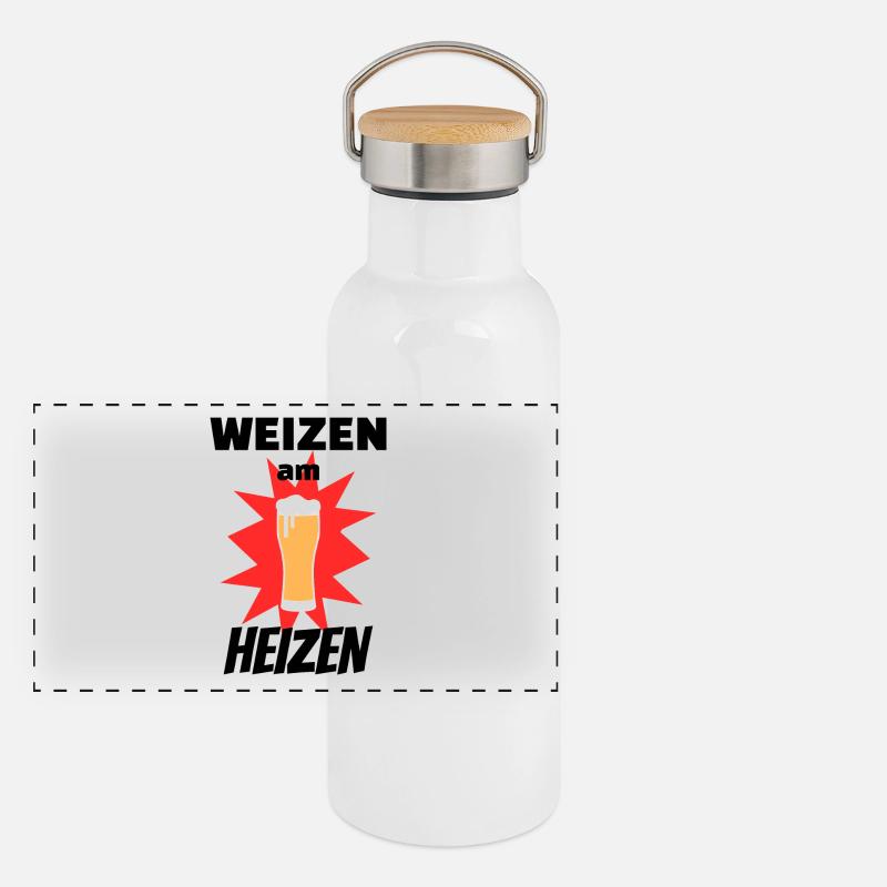 Weizen am Heizen Alkohol Weizenbier Bier Panorama Thermosflasche mit Bambusdeckel