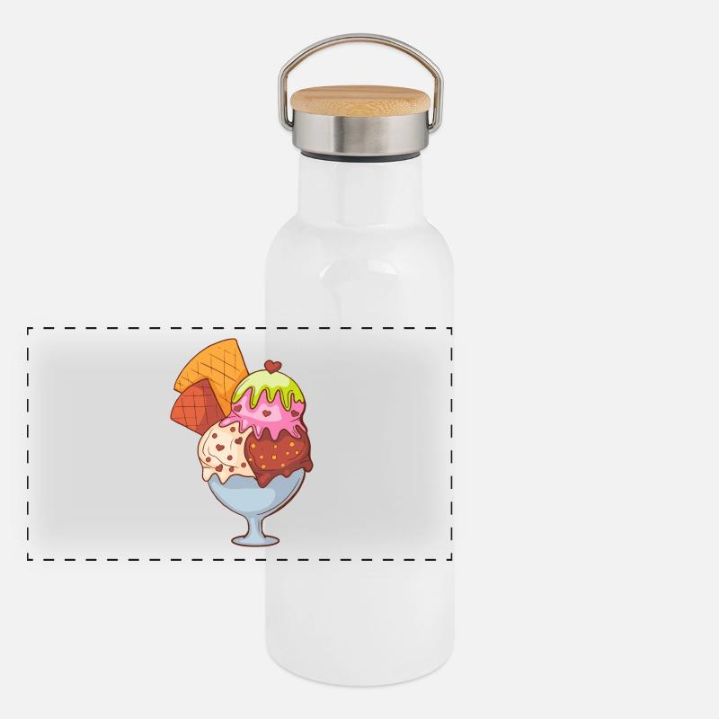 Eis Speiseeis Eiskrem Eiscreme Kugeleis Eisbecher Panorama Thermosflasche mit Bambusdeckel
