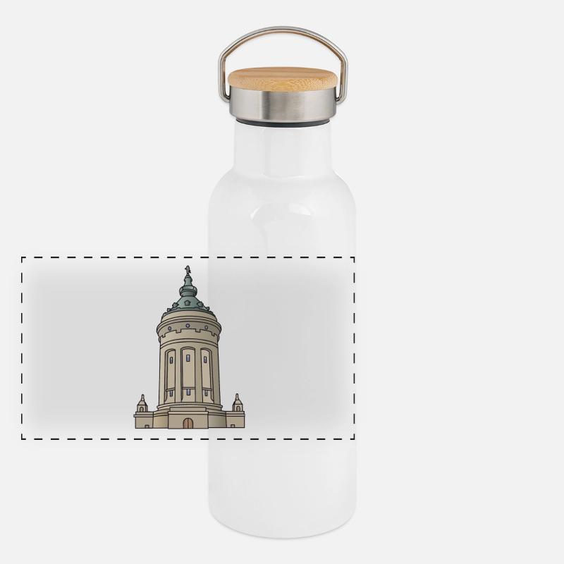 Wasserturm Mannheim c Panorama Thermosflasche mit Bambusdeckel