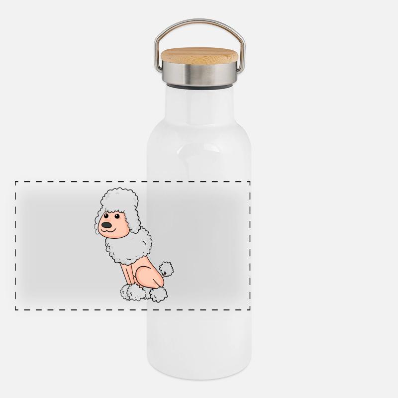 Pudel Weiß Panorama Thermosflasche mit Bambusdeckel