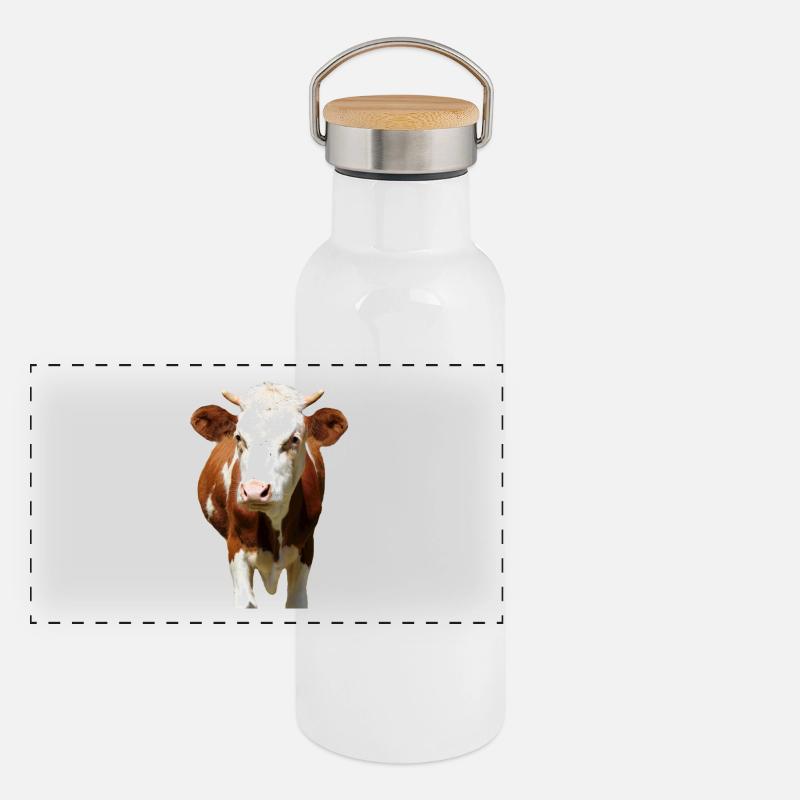 Kuh Kuhkopf Panorama Thermosflasche mit Bambusdeckel