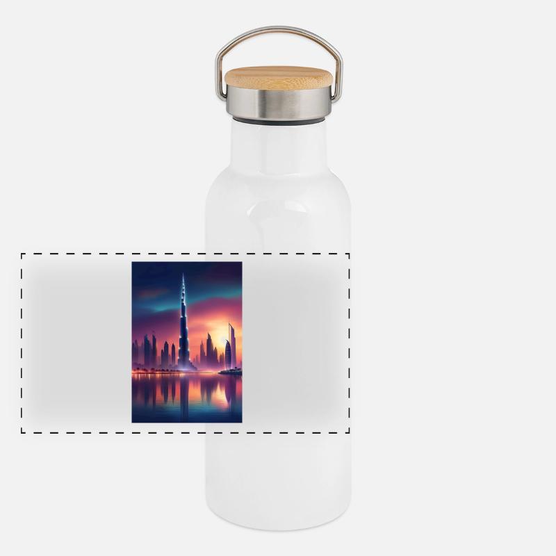 Coucher de soleil sur la ville de Dubaï Gourde isotherme avec bouchon en bambou
