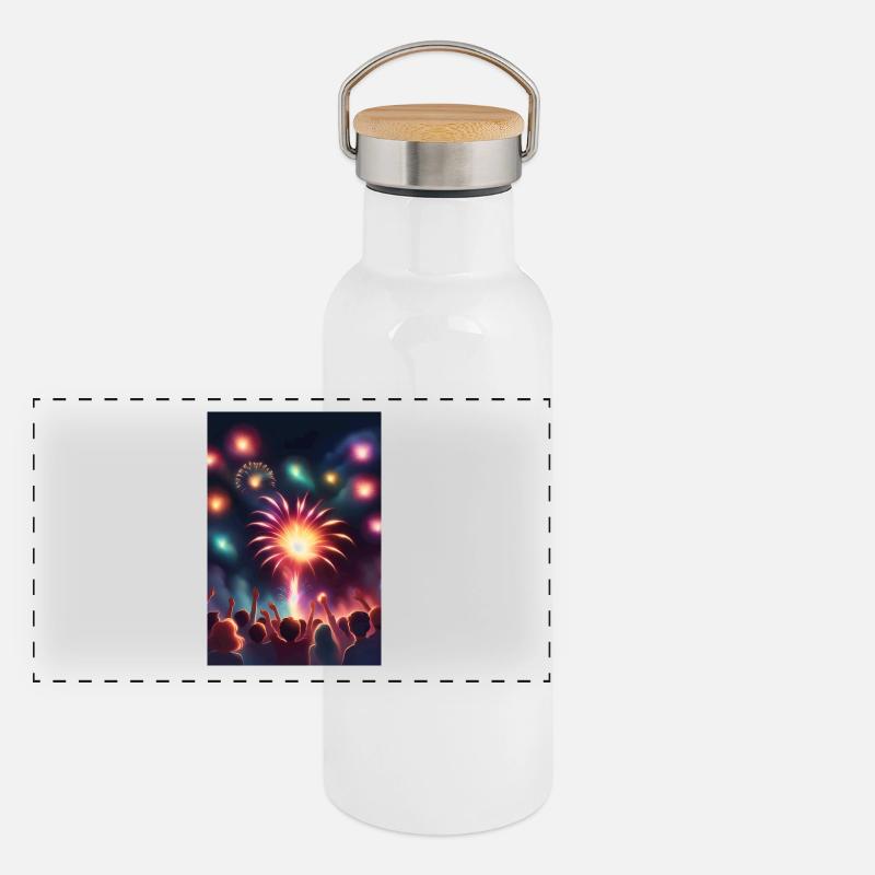 Superbe feu d’artifice Gourde isotherme avec bouchon en bambou