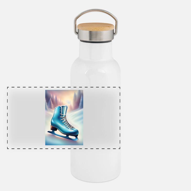 Ich liebe Eiskunstlauf Panorama Thermosflasche mit Bambusdeckel