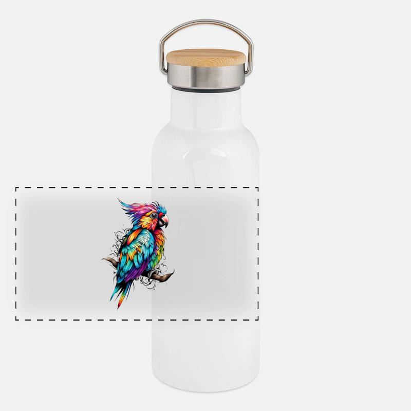 Perroquet coloré Couleur Feu Gourde isotherme avec bouchon en bambou