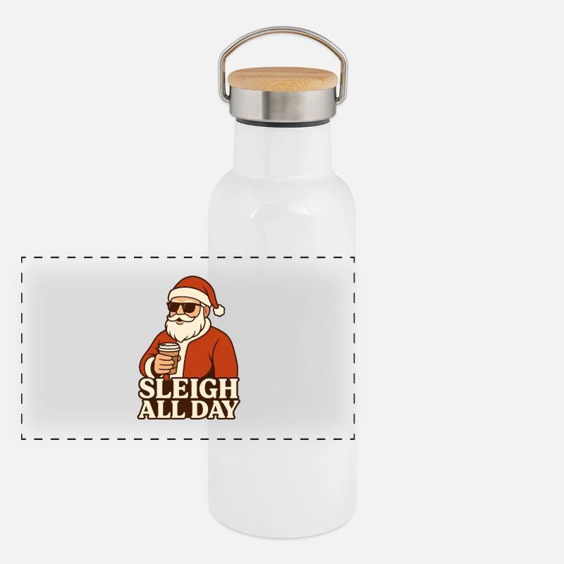 Schlitten den ganzen Tag Weihnachtsmann Panorama Thermosflasche mit Bambusdeckel