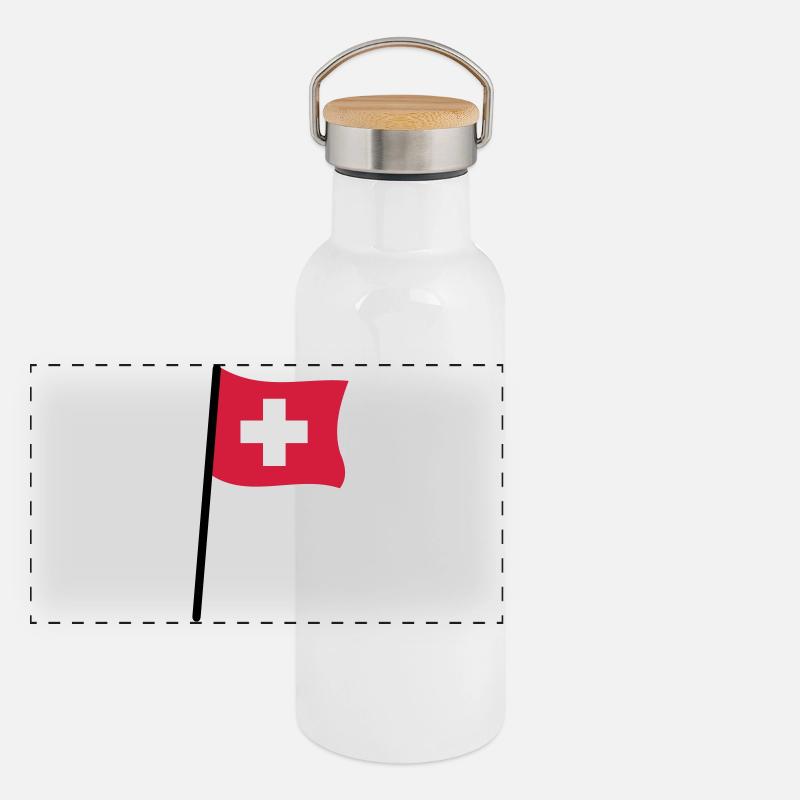 Schweizer Flagge Panorama Thermosflasche mit Bambusdeckel
