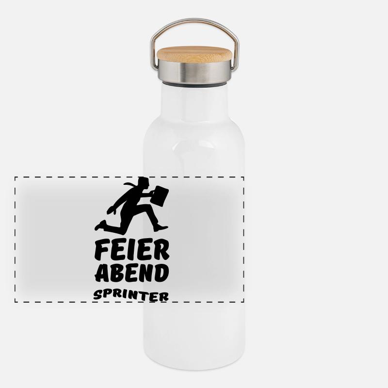 Feierabend Sprinter Geschenk Arbeit Büro Panorama Thermosflasche mit Bambusdeckel